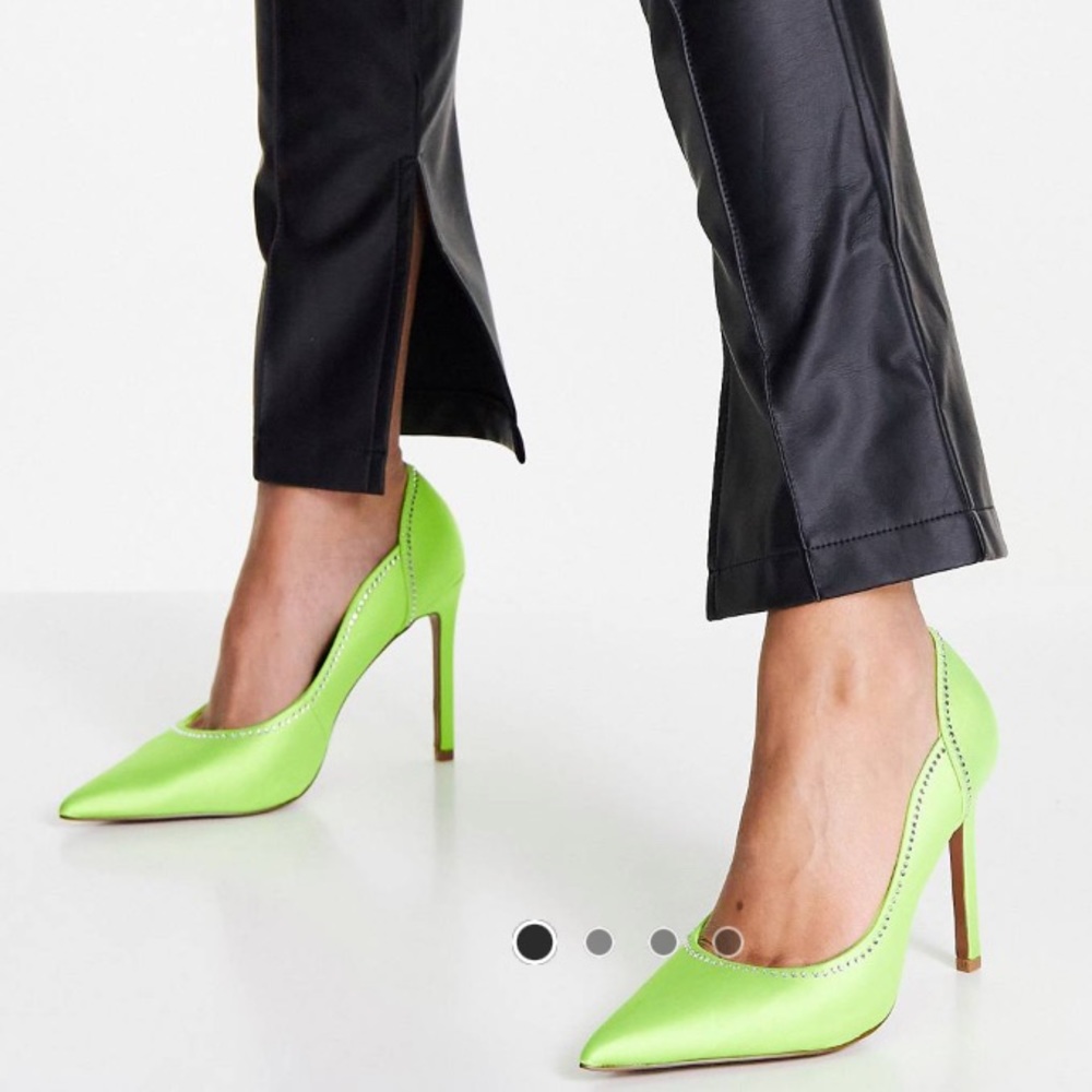 ASOS DESIGN EMBELLISHED LIME GREEN HEELS GREEN PUMPS SIZE 7 (FITS MORE LIKE 8)
